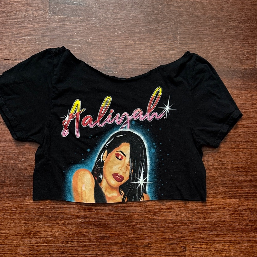 Aaliyah Graphic Black Crop Top Band Tee